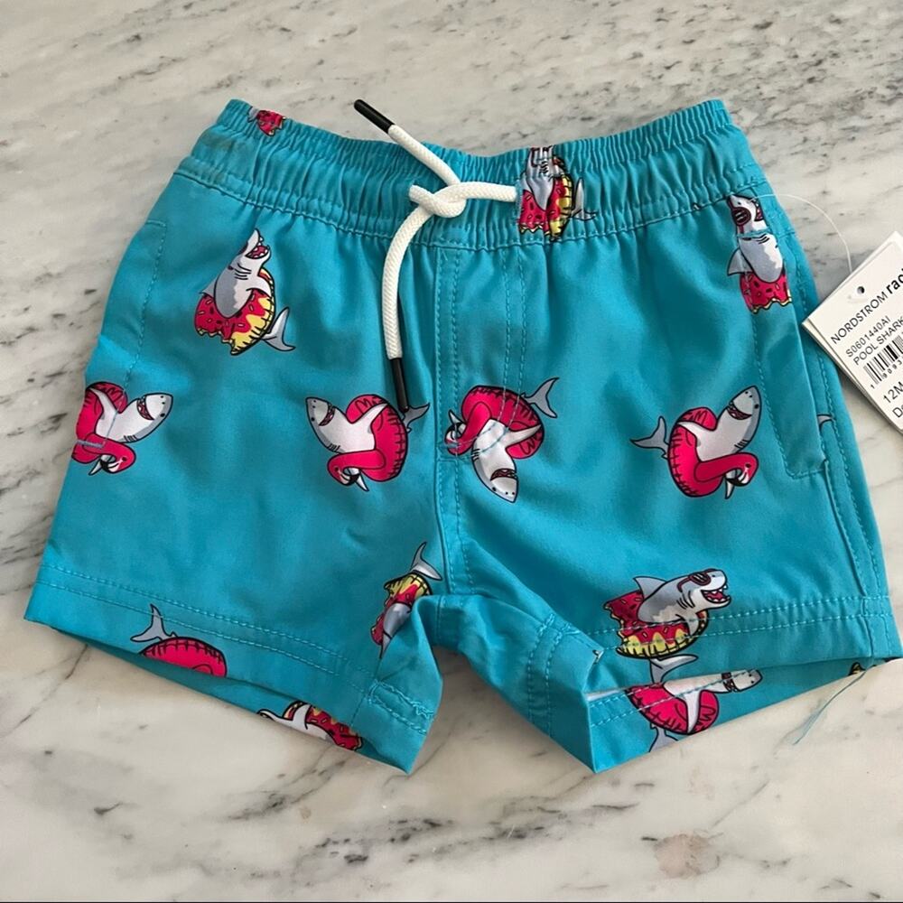 New Sovereign Code Baby Boy Shark Blue Swim Trunks Shorts size 18 months